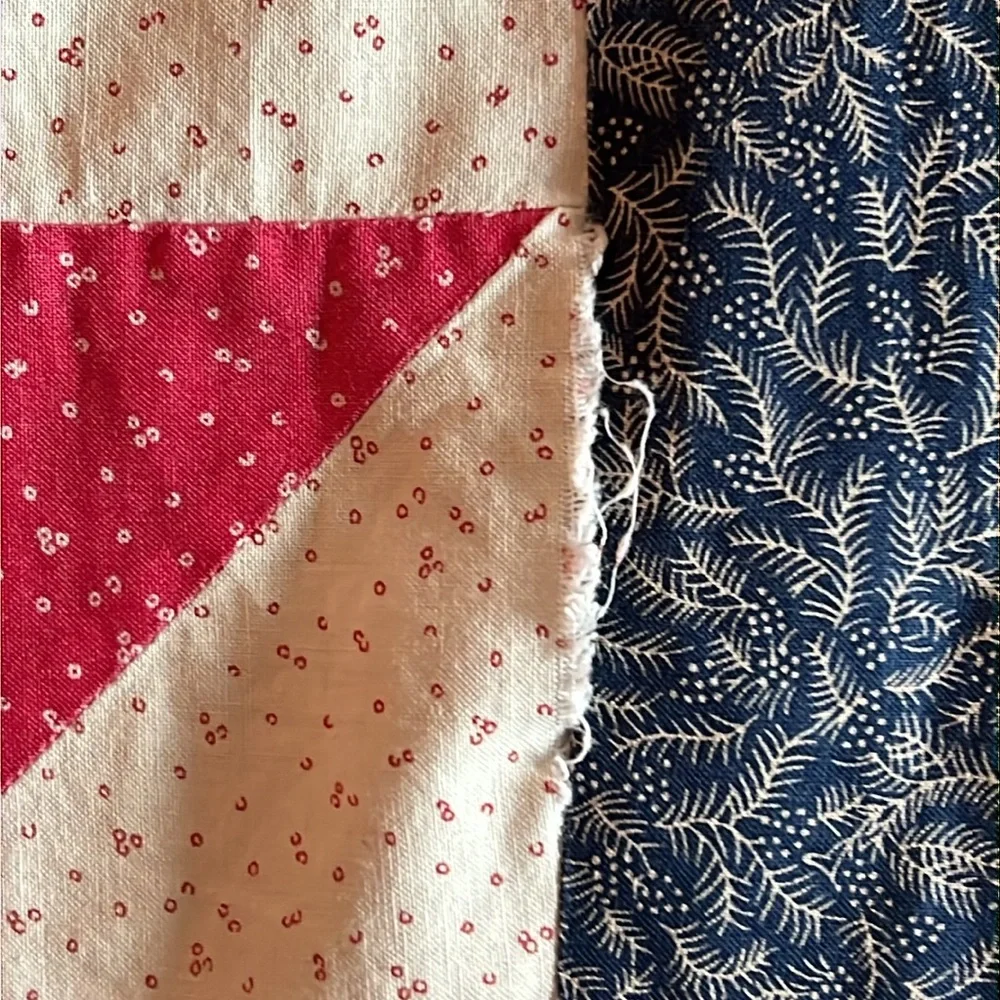 Vintage handmade Patchwork Quilt with Red and Blue Design 80” x 64”